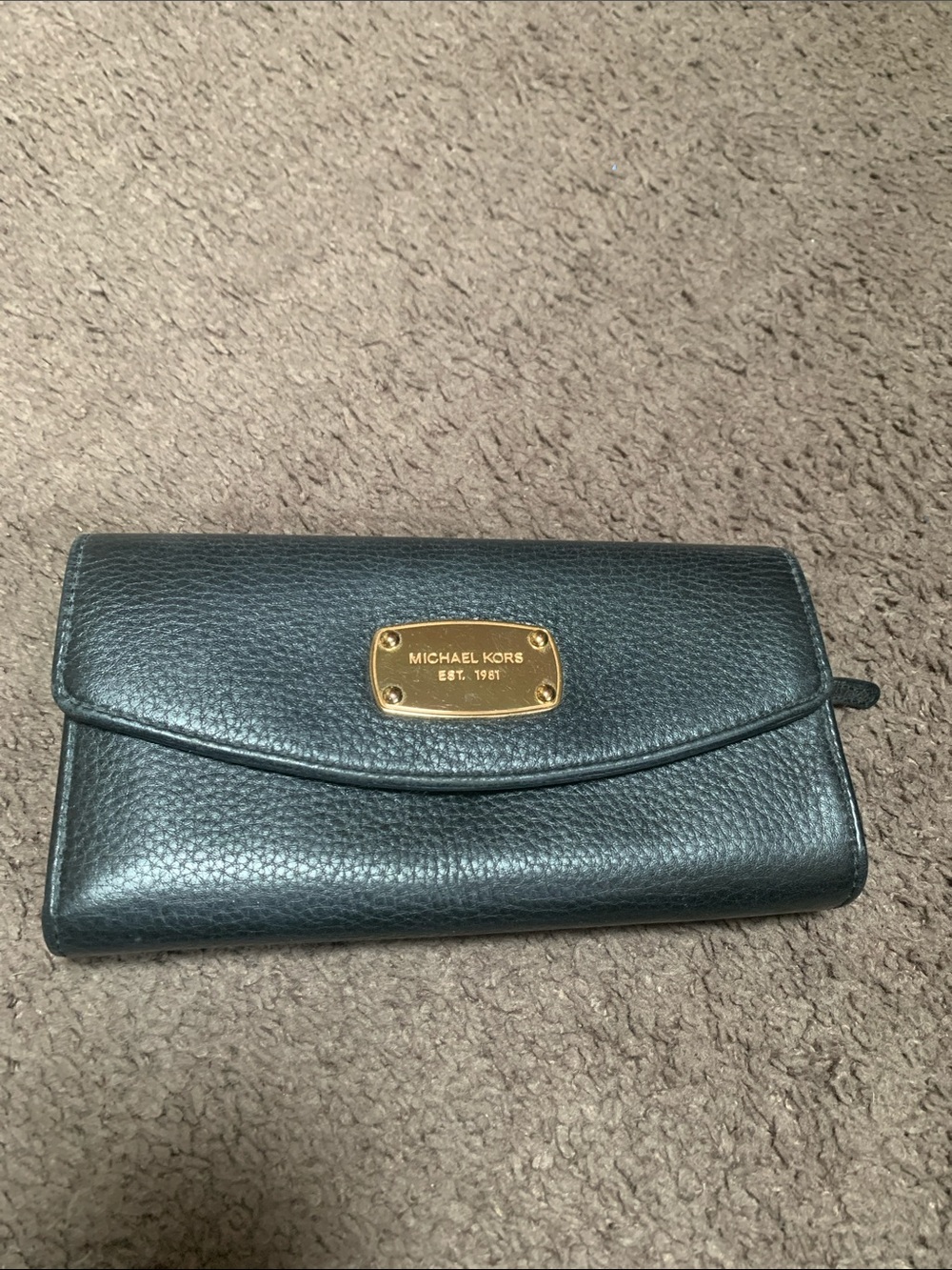 Michael Kors Black Pebbled Leather Clutch Wallet with Gold Plaque